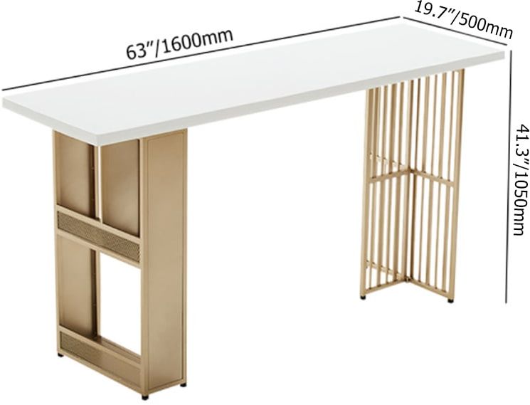 HMR - 63" Modern White Metal Bar Height Table with Shelves & Storage in Gold