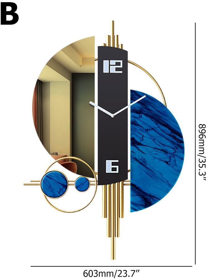 HMR Unique Creative Geometric Oversized Wall Clock - Green/Gold/Black, Style B