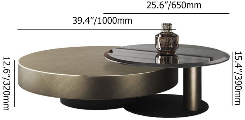 HMR Modern 2-Piece Round Nesting Coffee Table Set with Tempered Glass Top - Gold/Black, 39.4"