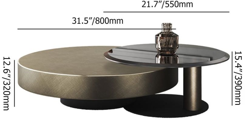 HMR Modern 2-Piece Round Nesting Coffee Table Set with Tempered Glass Top - Gold/Black, 31.5"