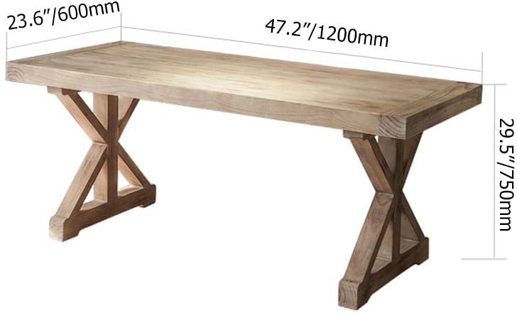 HMR Vintage Style Rectangular Pine wood Farmhouse Desk - Natural, 47.2"