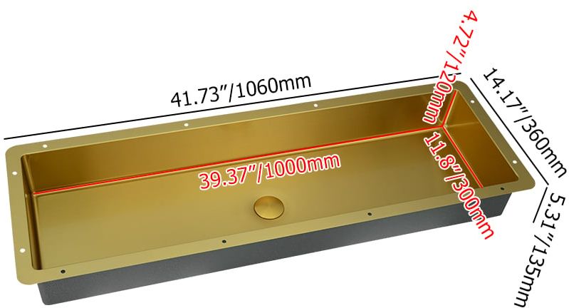 HMR - 42" Undermount Bathroom Sink Rectangular Stainless Steel Luxury with Drain Brushed Gold