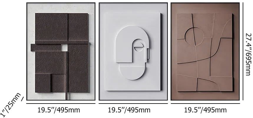 HMR 3 Pieces Japandi Canvas Wall Art Print Hanging Wall Decor Set with Rectangle Frame - Multi-Color, 20"W x 1"D x 27"H, Without 3D