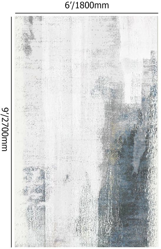HMR Modern Ink Painting Gray & Ink Blue Rectangle Area Rug - 6' x 9'