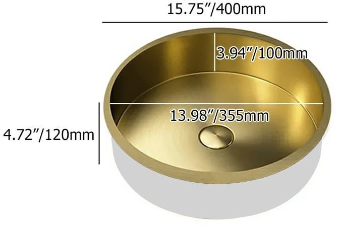 HMR - Brushed Gold Modern Luxury Stainless Steel Round Sink Undermount Bathroom Wash Sink