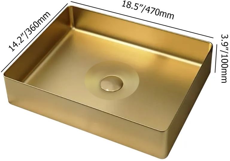 HMR Contemporary Rectangular Stainless Steel Vessel Sink Luxury Wash Sink - Gold, 18.5"