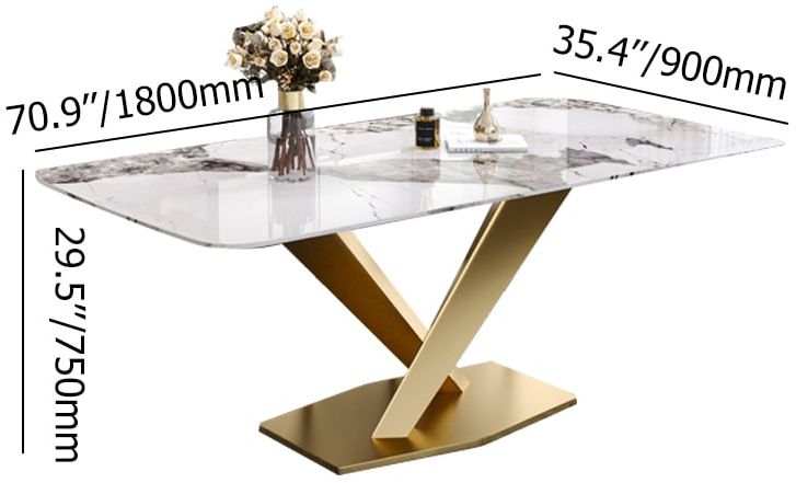 HMR Modern Style Rectangular Sintered Stone Dining Table - 70.9" (Seats 4-6 People)