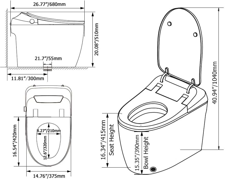 HMR - Automatic Smart Bidet Toilet Child-friendly with Auto Open/Close Lid 1.58 GPF
