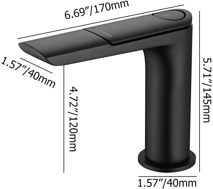 HMR - Black Single Hole Bathroom Sink Faucet With Single Handle Press Button Solid Brass