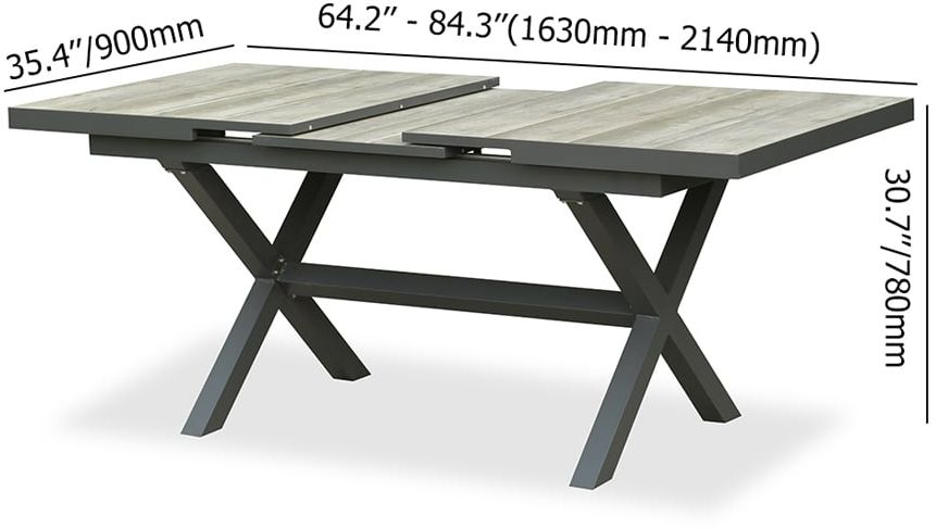 HMR - Mid Century Modern Rectangle 6 Person Extendable Outdoor Patio Dining Table Gray & Black