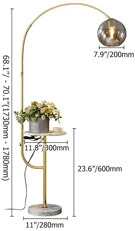 HMR - Modern Arc Floor Lamp with Shelf & Wireless Charger & USB Charging Port
