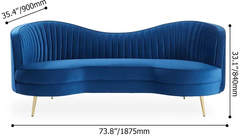 HMR - 72" Florie Luxury Vertical Channel Tufted Curved Performance Velvet Sofa in Blue