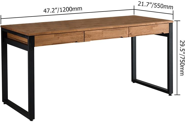 HMR - 47.2" Rustic Wooden Natural & Black Office Desk with Drawers & Metal Legs
