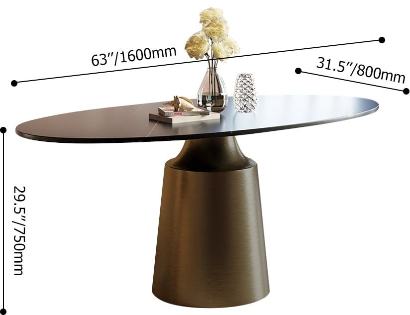 HMR - 63" Affordable Luxury Modern Oval Sintered Stone Dining Table Seats 4-6 People