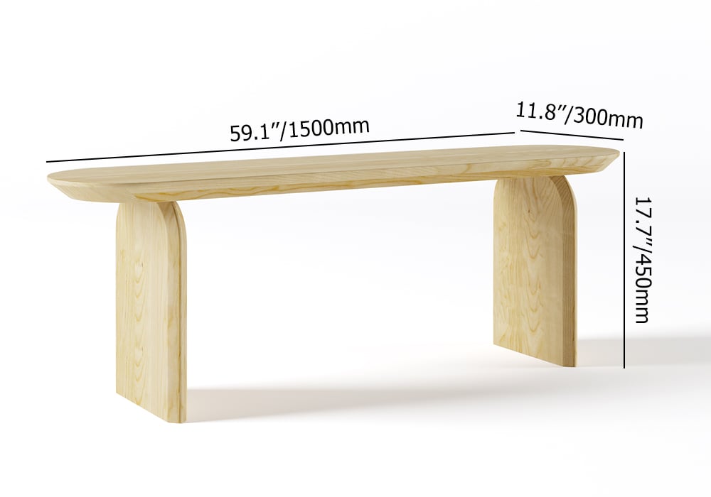 HMR Tintica Series Japandi Oval Solid Wood Dining Bench Seats 1-2 People - Natural, 59"