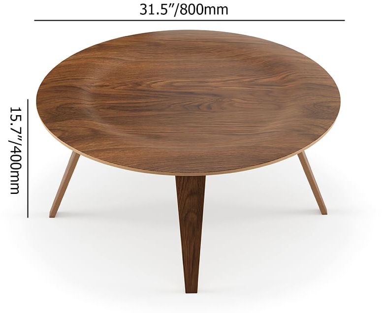 HMR - Mid-Century Modern Round Coffee Table with 4 Legs Walnut Small Accent Table
