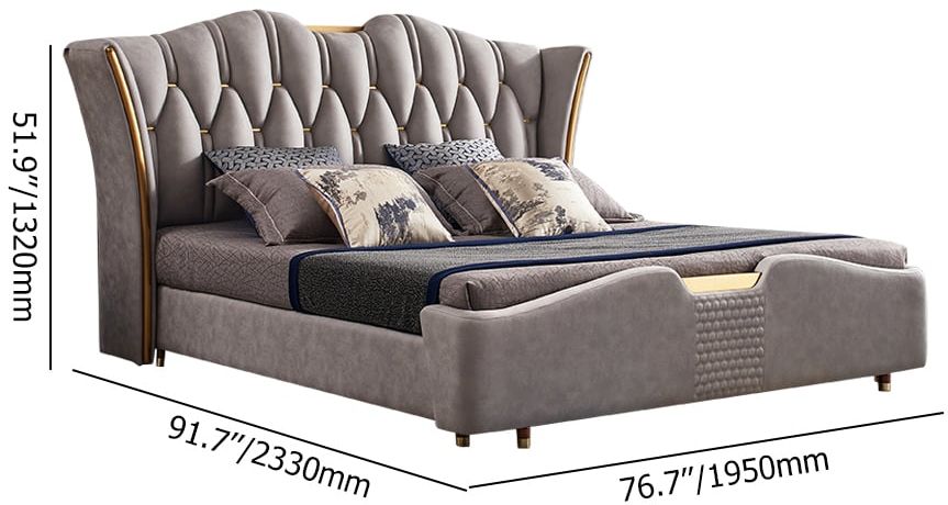 HMR Luxury Upholstered Bed Frame with Tufted Wingback Headboard - Light Gray, Queen Size