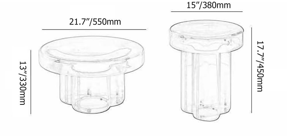HMR - Modern Glass Coffee Table Set 2-Piece Cloud-Shaped in Orange