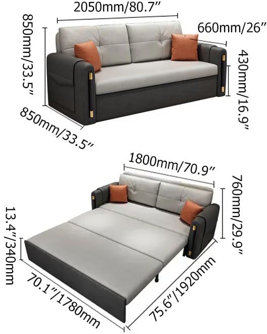 HMR - Convertible Sofa Bed with Storage in 81"W, Gray