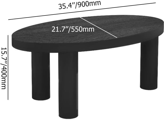 HMR - Threeens 35" Japandi Oval Black Pine Wood Coffee Table 3-Legged Accent Table