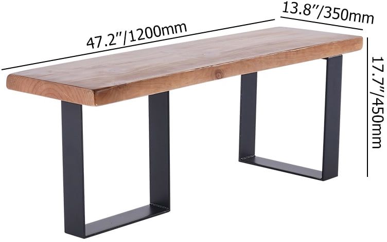 HMR - Rustic Natural Wood Bench Entryway Bench with Metal Legs