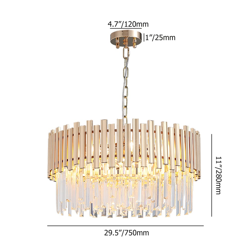 HMR Tierizo Modern Tiered Crystal Chandelier with Adjustable Chain in Gold - 12-Light