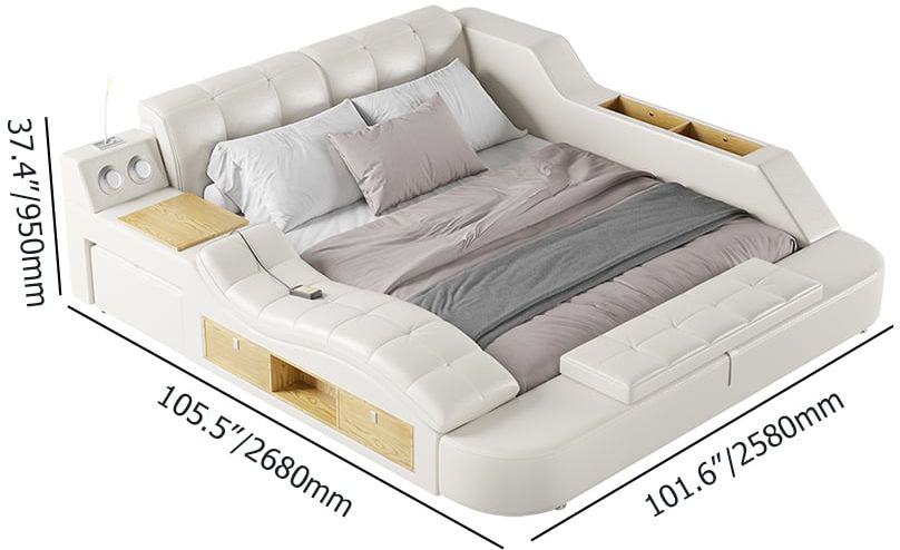 HMR - Ultimate Smart Bed King Tufted Upholstered Platform Bed with Massage, Storage & Speaker