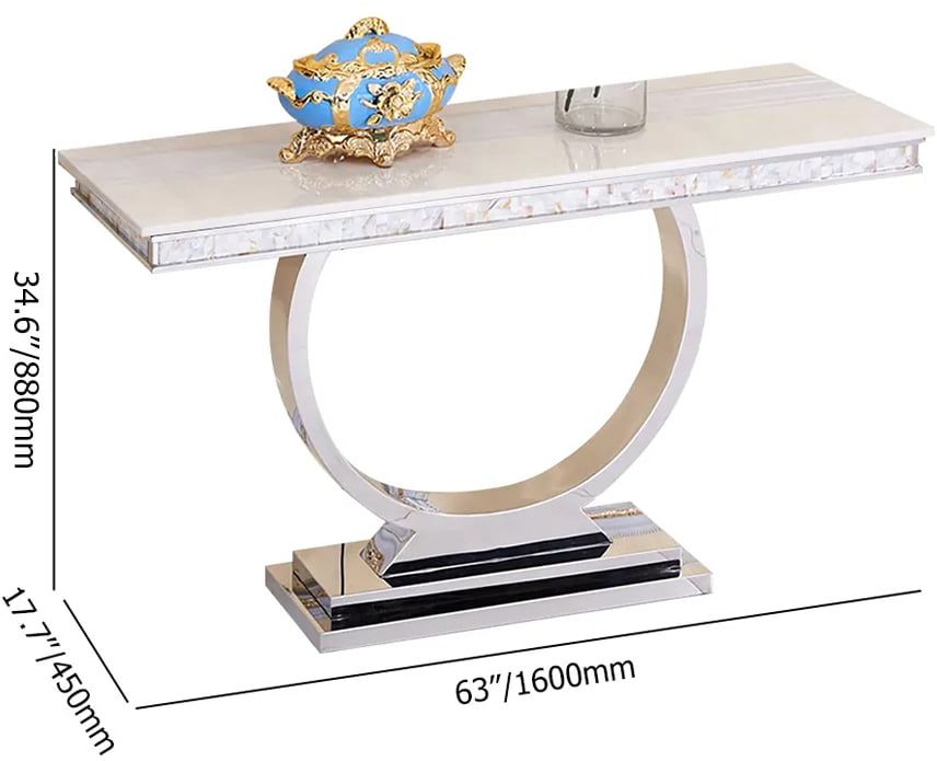 HMR - Modern 63" Rectangle Console Table with Sintered Stone Top & Chrome Base