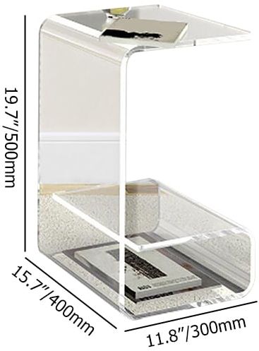 HMR Modern End Table with Storage C-Shaped - Clear, Acrylic