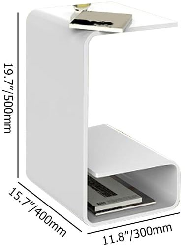 HMR Modern End Table with Storage C-Shaped - White, Acrylic