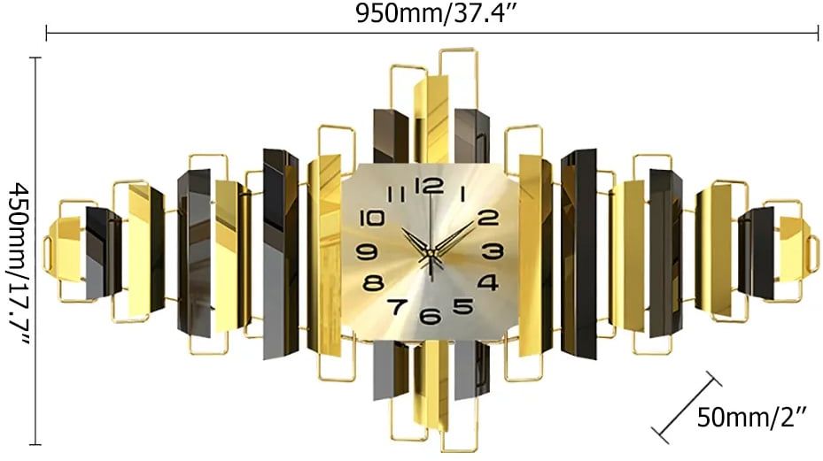 HMR - 3D Oversized Wall Clock Geometric in Black/Gold