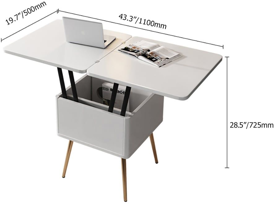 HMR - Modern Multi-functional Coffee Table Extendable with Storage & Lift Top in White