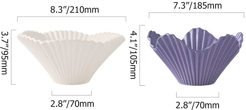 HMR - Set of 2 Ceramic Origami Fruit Bowls Decor Plates in White & Purple