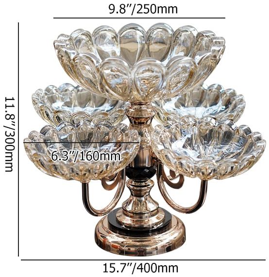 HMR - Rotatable Glass Fruit Basket Multilayer Decor Bowl with Base in Rose Gold