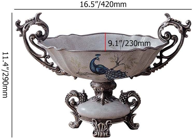 HMR - Gray & Blue Resin Fruit Basket Bowl Decor Snack Tray Storage with Handle