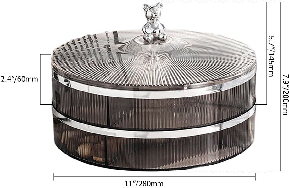 HMR - Acrylic 11" Divided Serving Tray with Lid 2 Tiered Snack Tray Food Storage Containers