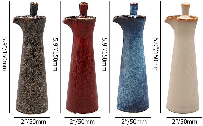 HMR - Ceramic Soy Sauce Dispenser Oil Bottle Liquid Pourer for Kitchen (Set of 4)