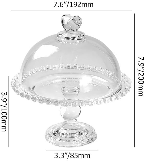 HMR - Clear Glass Fruit Serving Tray Stand with Love-shaped Cover Round Food Snack Server