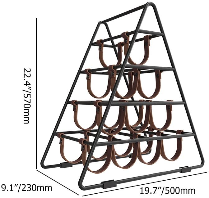 HMR - Industrial Black Wine Rack Countertop Faux Leather Triangle 10 Bottles Wine Holder Metal
