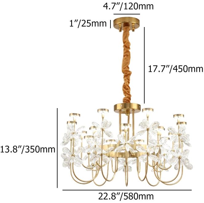 HMR - Art Deco 18-Light Gold Metal Frame Chandelier Led Pendant Lights for Living Room