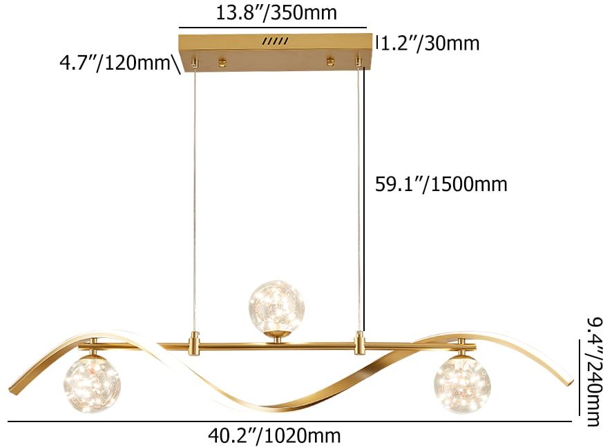 HMR - 4-Light LED Linear Kitchen Island Lighting in Gold with Glass Globe Shade Dimmable