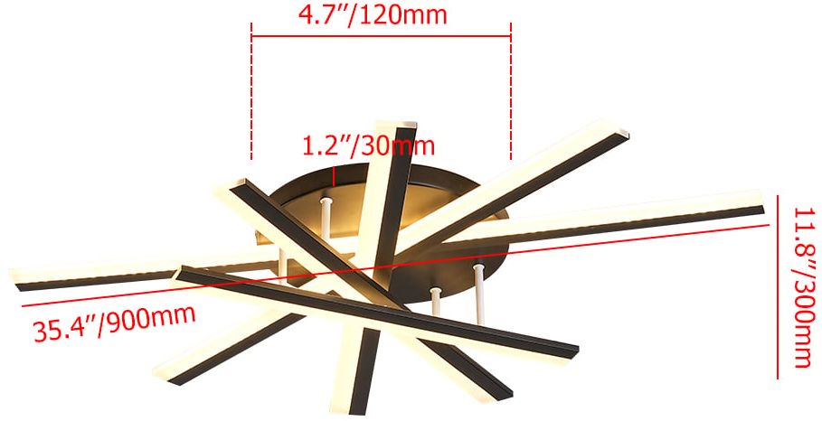 HMR - 5-Light Black LED Modern Semi Flush Mount LED Acrylic Ceiling Lights for Living Room