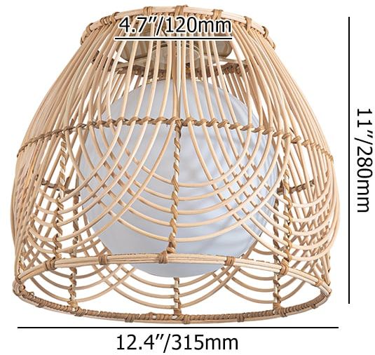 HMR - Rustic Metal & Rattan Geometric Flush Mount Ceiling Light with White Round Glass Shade