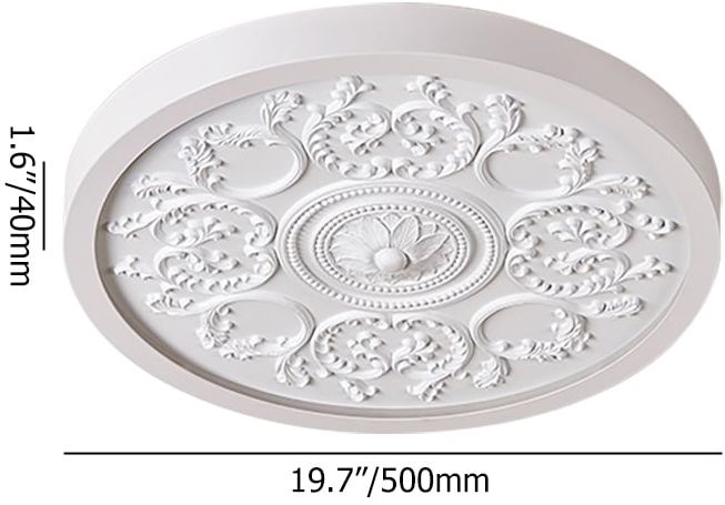 HMR - French Elegant White Resin 3D Carved LED 3 Modes Dimmable Flush Ceiling light