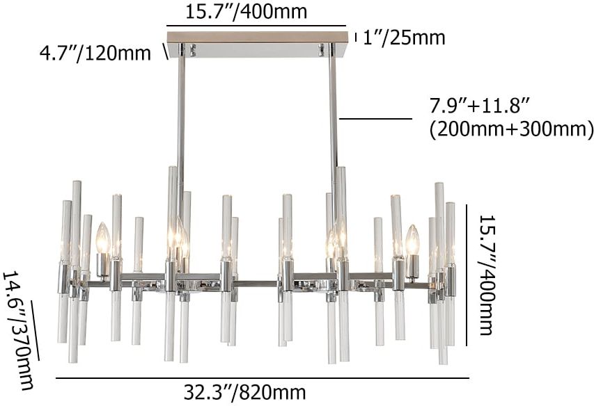 HMR - 6-Light Chrome Modern Glass Pendant Kitchen Island Lighting for Dining Room