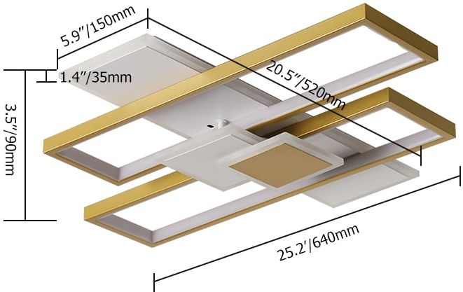 HMR - LED Modern Rectangular Flush Mount Ceiling Light in Gold & White with Remote Control