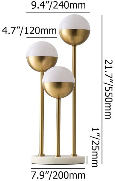 HMR - 3-Light Globe LED Table Lamp Modern Desk Lamp in Gold with White Shade Marble Base