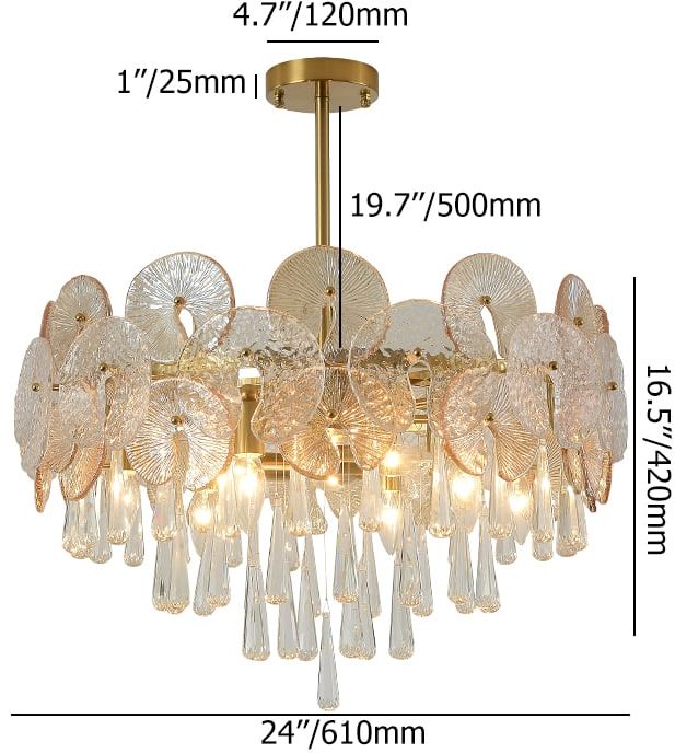 HMR - Glam 9-Light Crystal 5 Tiered Chandelier Gold Pendant Lights for Living Room