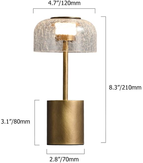 HMR - 2500mAh Bronze Gold Glass Desk Lamp Wireless USB Rechargeable Touch 3 colors Table Light
