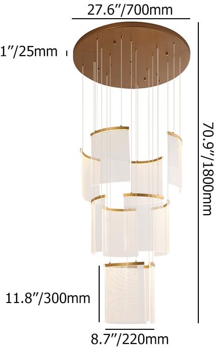 HMR - 11-Light Gold Entryway Foyer 3-Tiered LED Chandelier Modern Hotel Hollow Pendant Light
